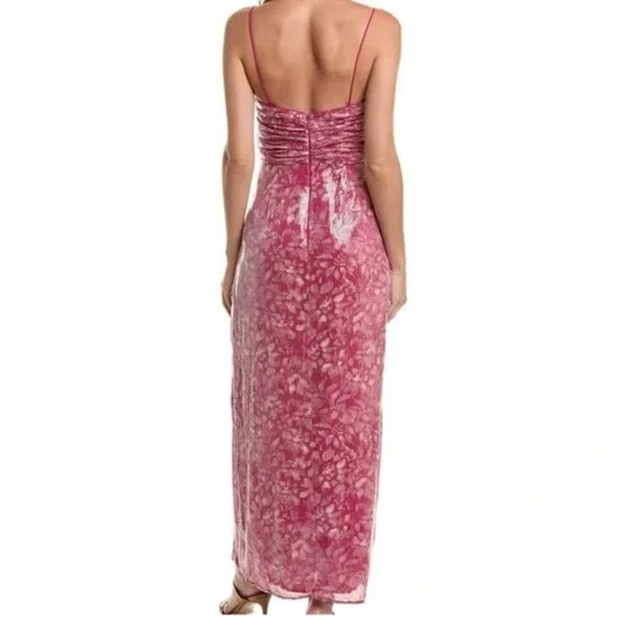 Hutch X Anthropology Maxi Dress Sz 4 Luxe Pink Floral Sequin Ruched Gown  Formal